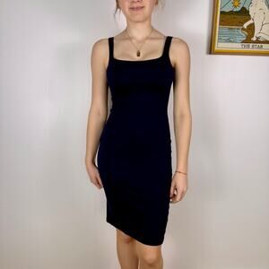 Navy American Apparel knee length bodycon square neck tank dress knit Small